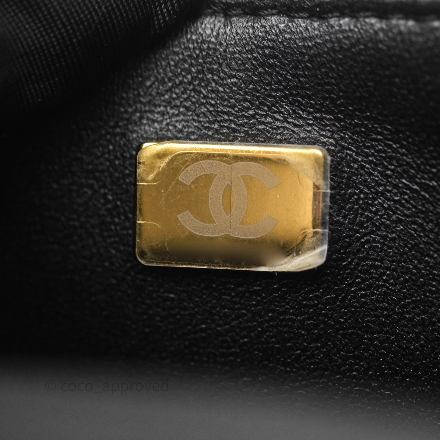Chanel Logo Top Handle Small Flap Bag Black Lambskin Gold Hardware 24C