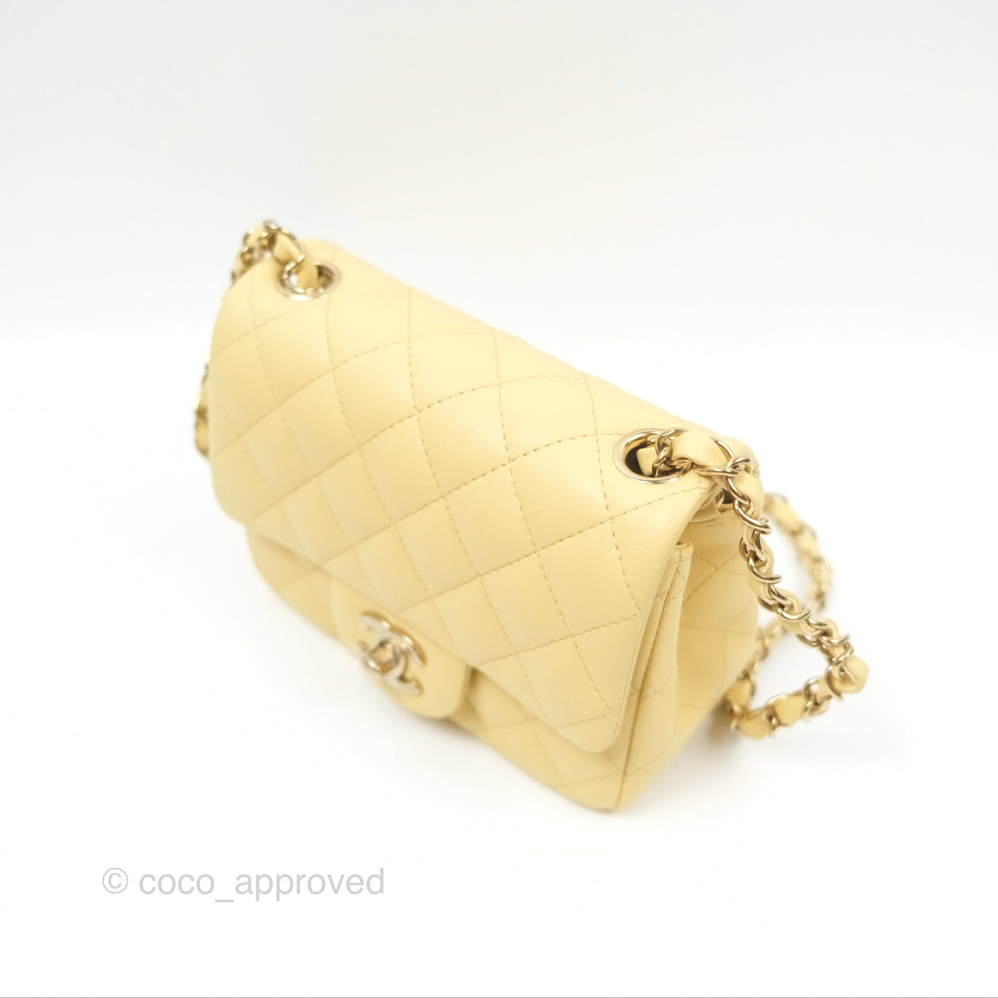 Chanel Mini Square Quilted Yellow Lambskin Gold Hardware