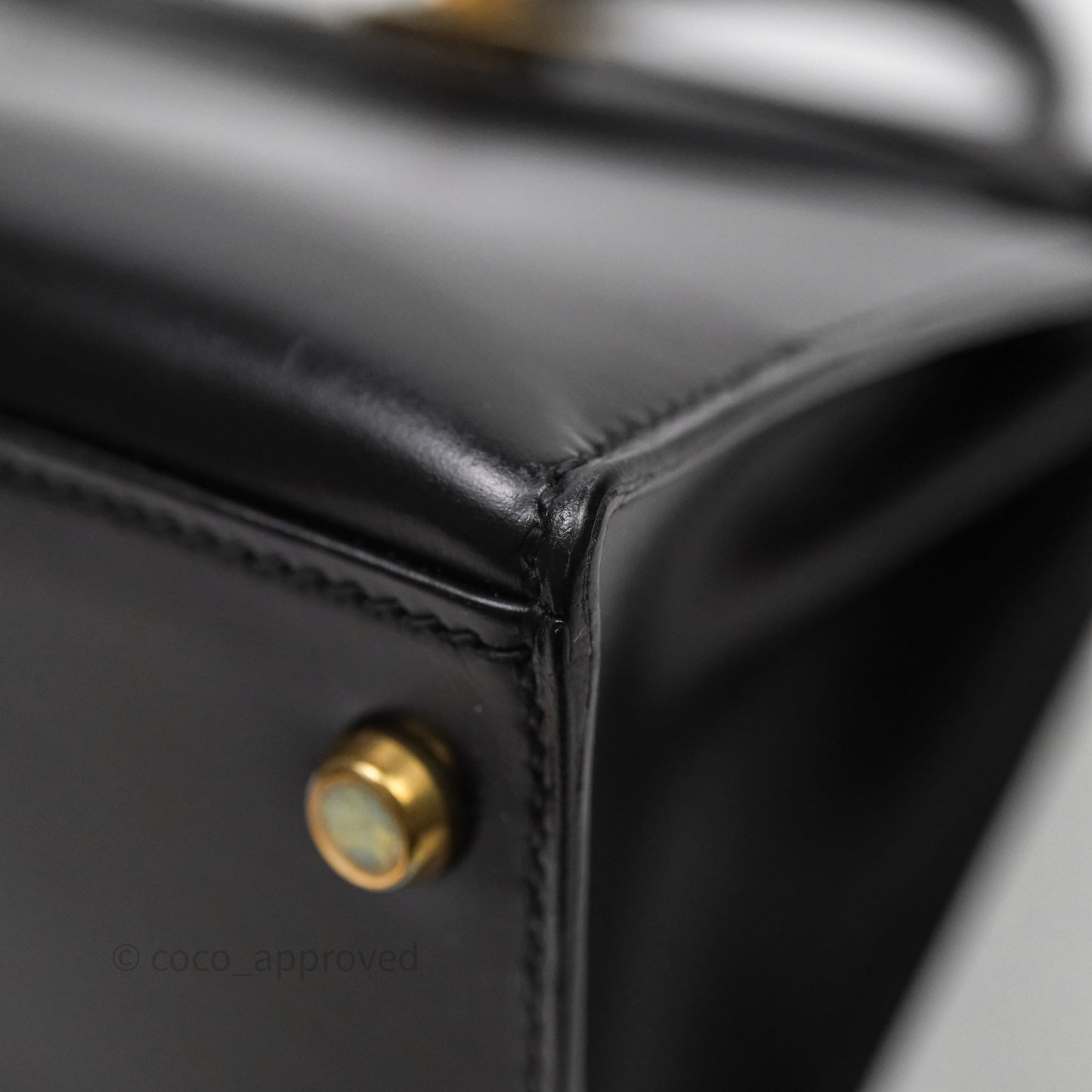 Hermès Vintage Kelly 28 Sellier Black Noir 89 Box Leather Gold Hardware