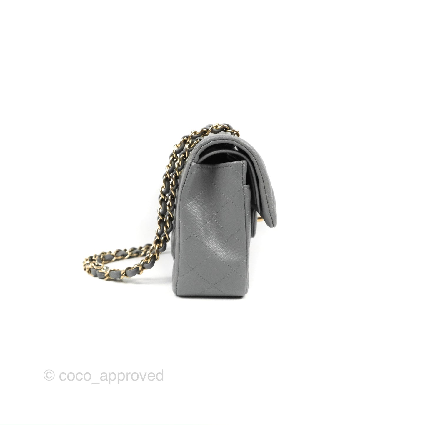 Chanel Small Classic Quilted Flap Grey Caviar Gold Hardware 20C