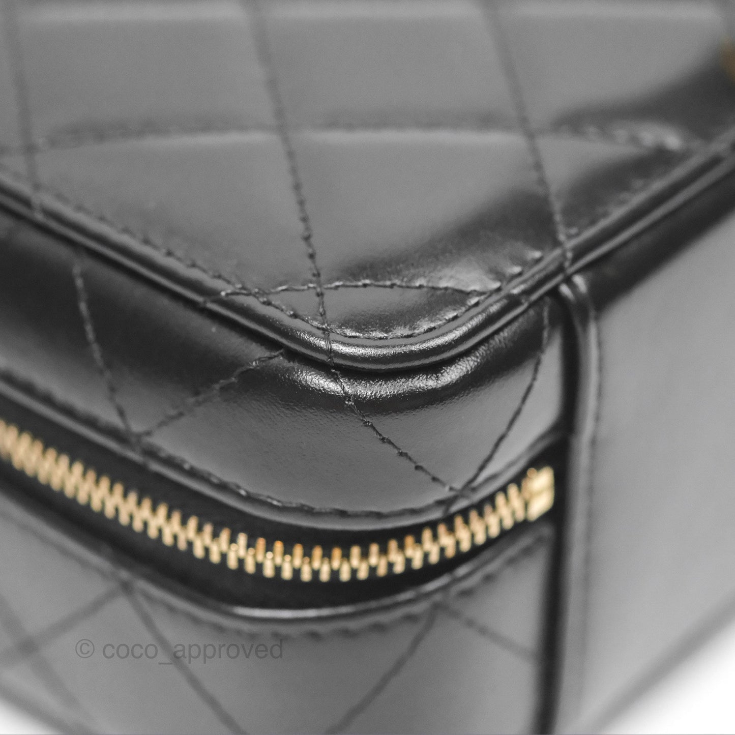 Chanel Top Handle Vanity Case Black Shiny Lambskin Aged Gold Hardware