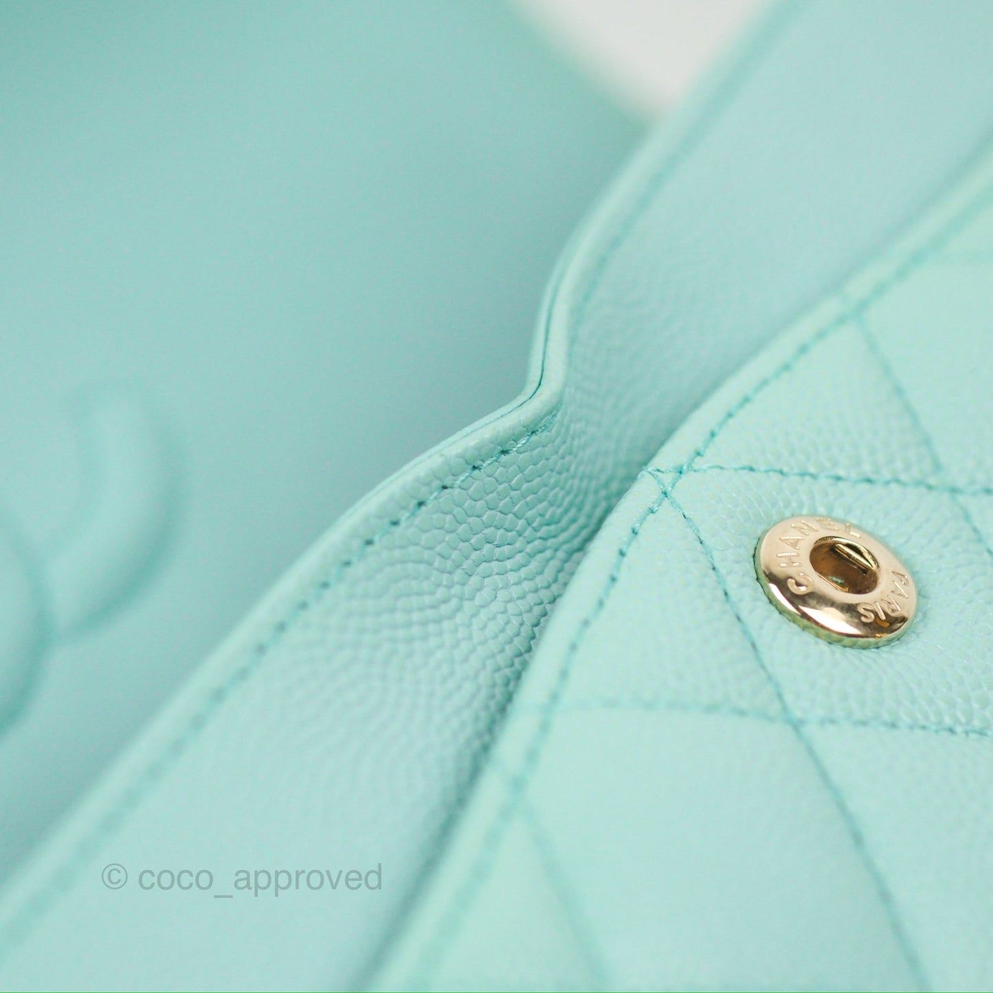 Chanel Small Classic Quilted Flap Tiffany Blue Caviar Gold Hardware 20C