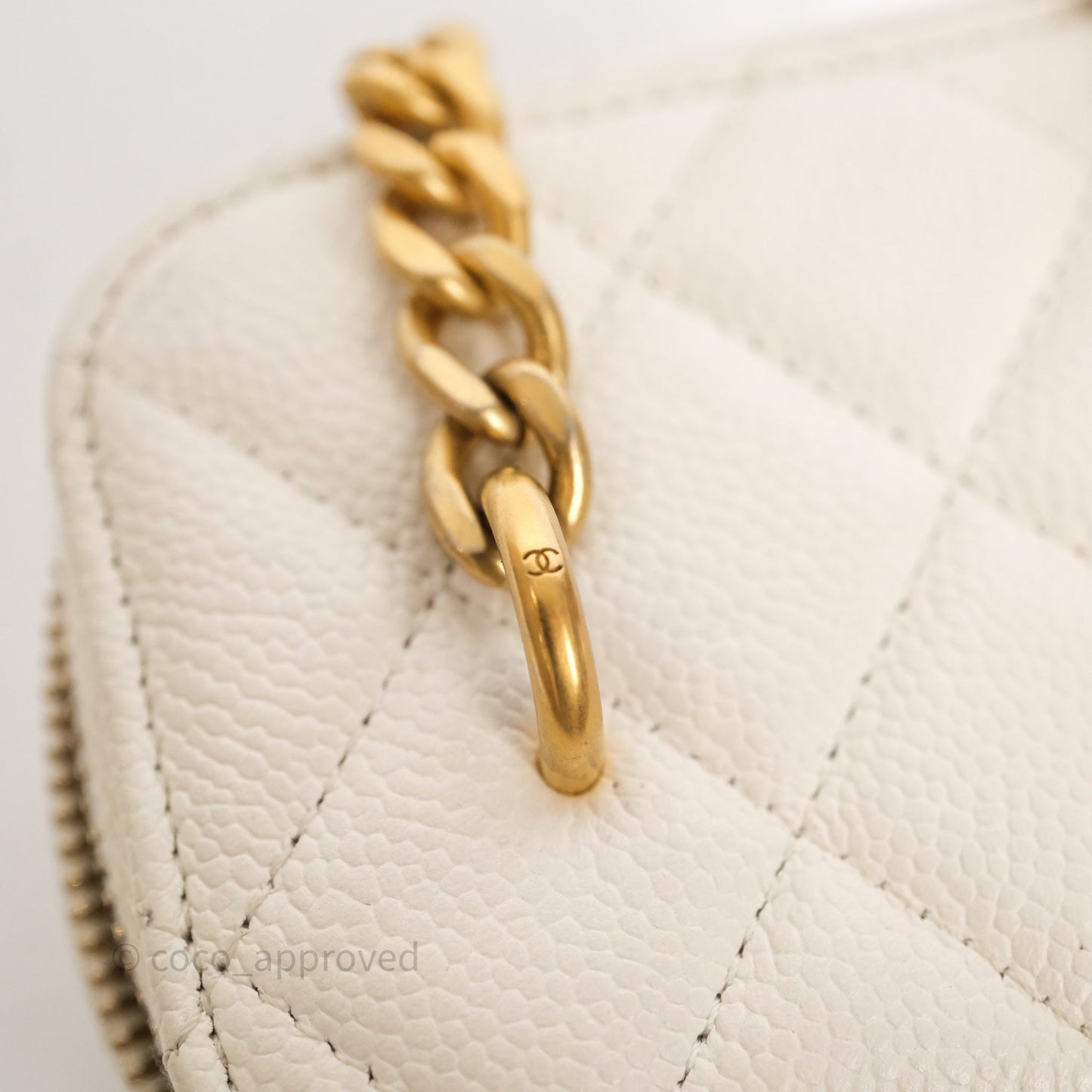 Chanel Heart Crush Mini Vanity With Chain White Caviar Aged Gold Hardware