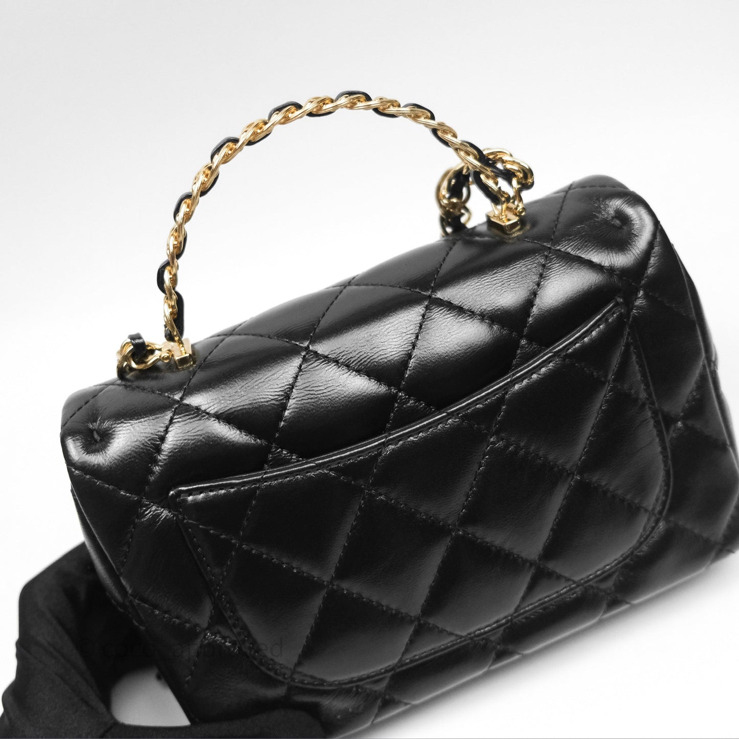 Chanel Top Handle Flap Bag Black Shiny Lambskin Gold Hardware 23S