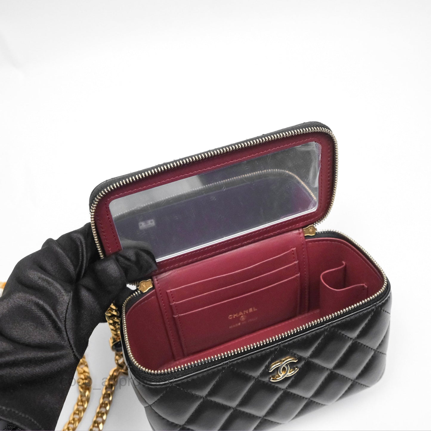 Chanel Vanity Rectangular with Pearl Resin Chain Black Lambskin Gold Hardware