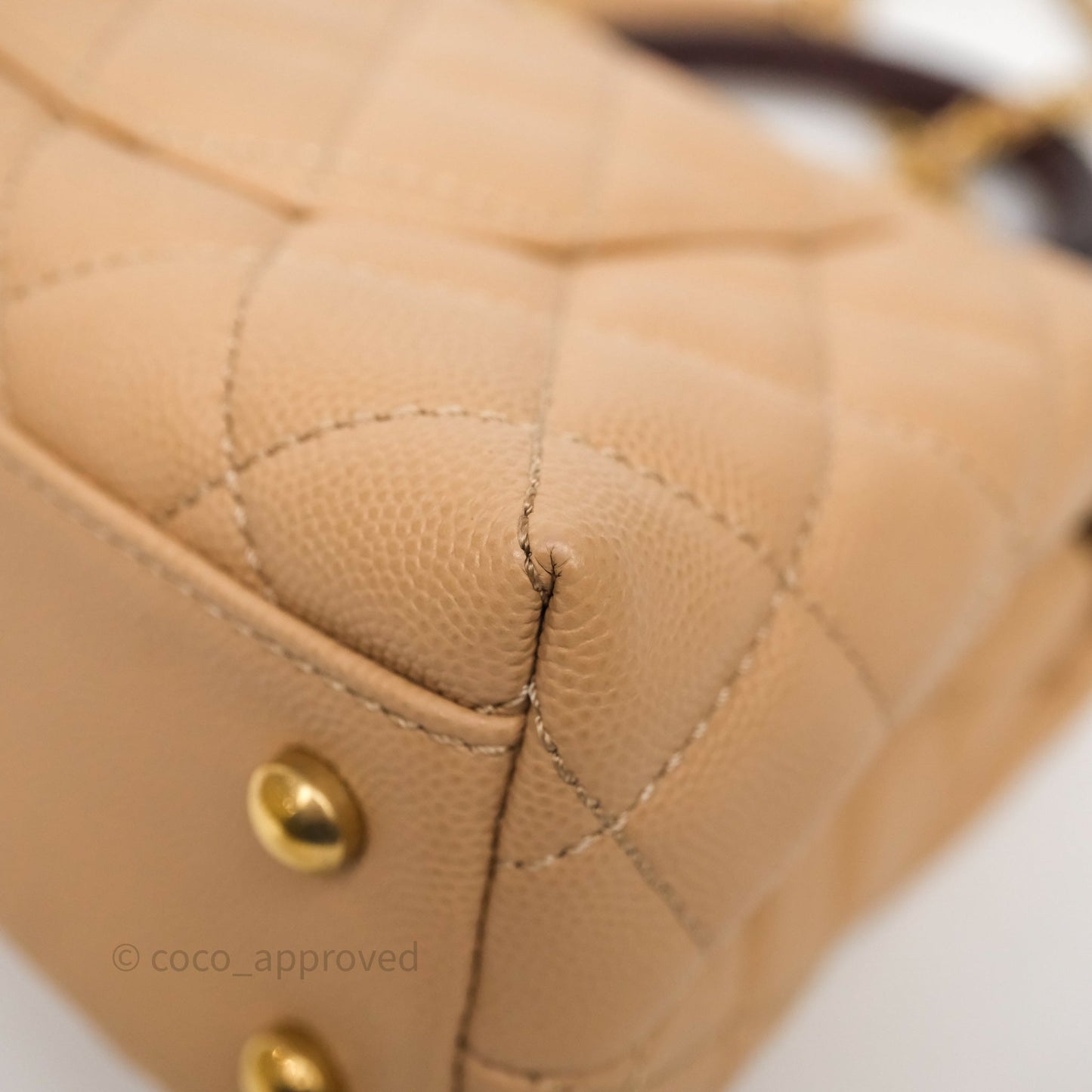 Chanel Small Coco Handle Quilted Beige Caviar Gold Hardware Lizard Handle