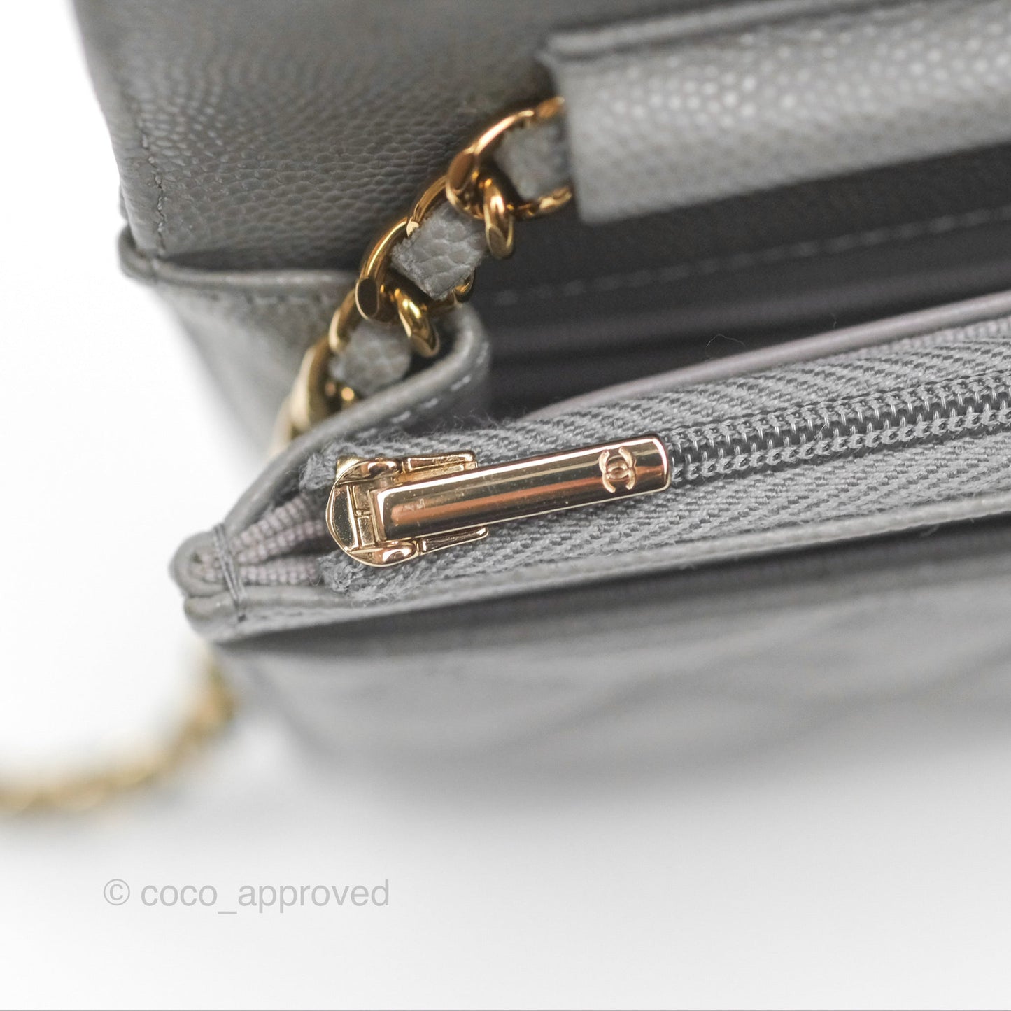 Chanel Classic Quilted Wallet On Chain WOC Grey Caviar Gold Hardware