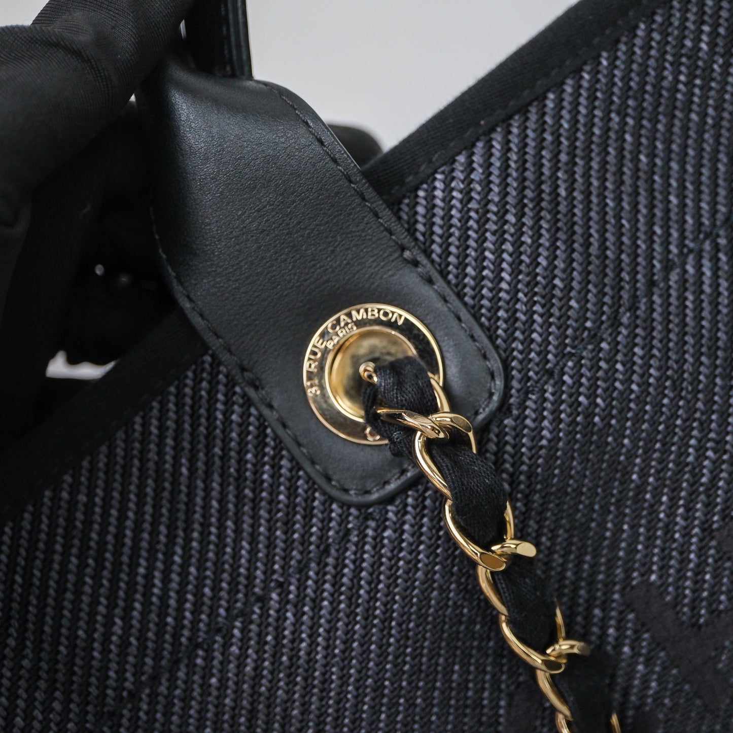Chanel Large Deauville Charcoal Grey Canvas Light Gold Hardware