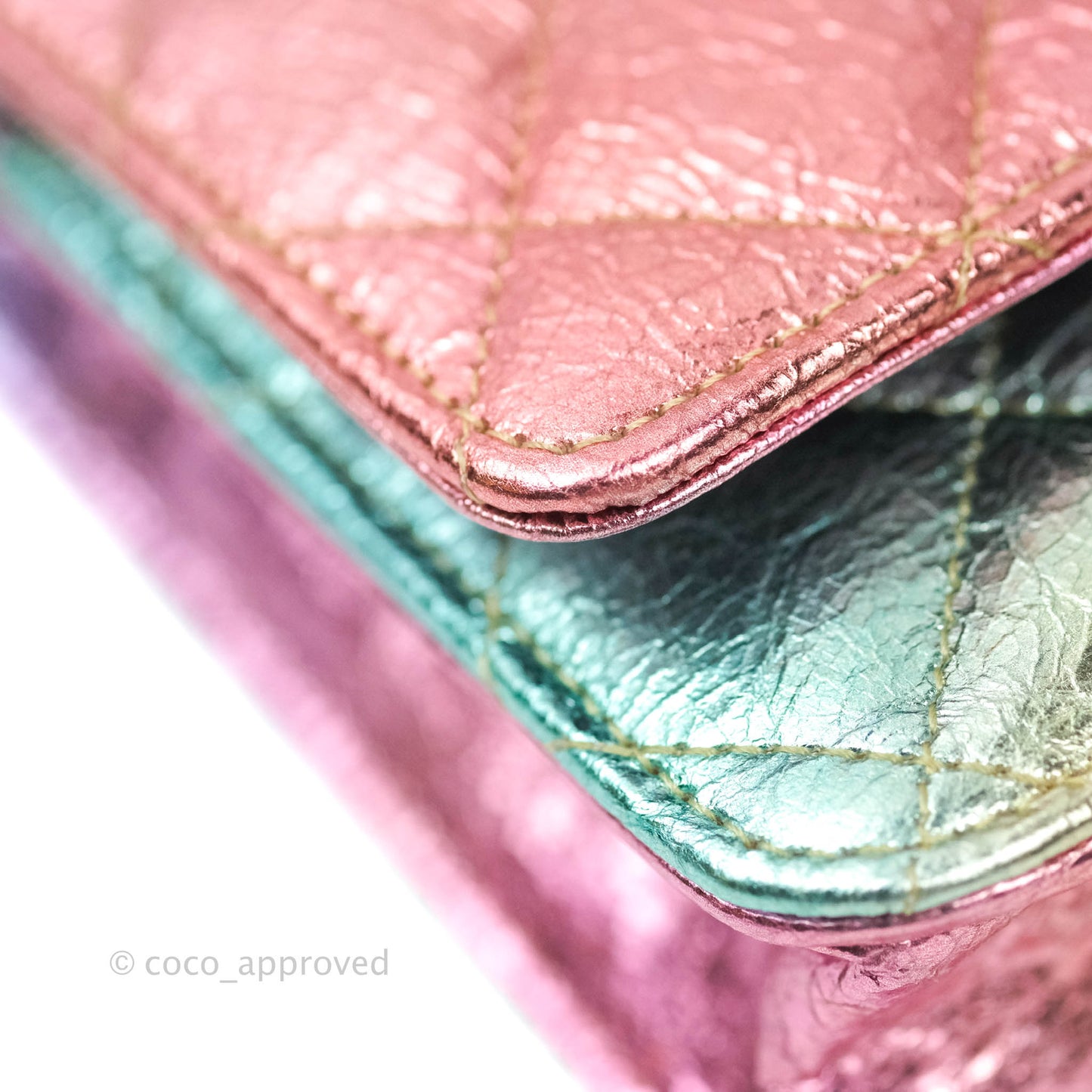 Chanel Quilted Reissue Wallet On Chain WOC Metallic Rainbow Aged Calfskin Gold Hardware
