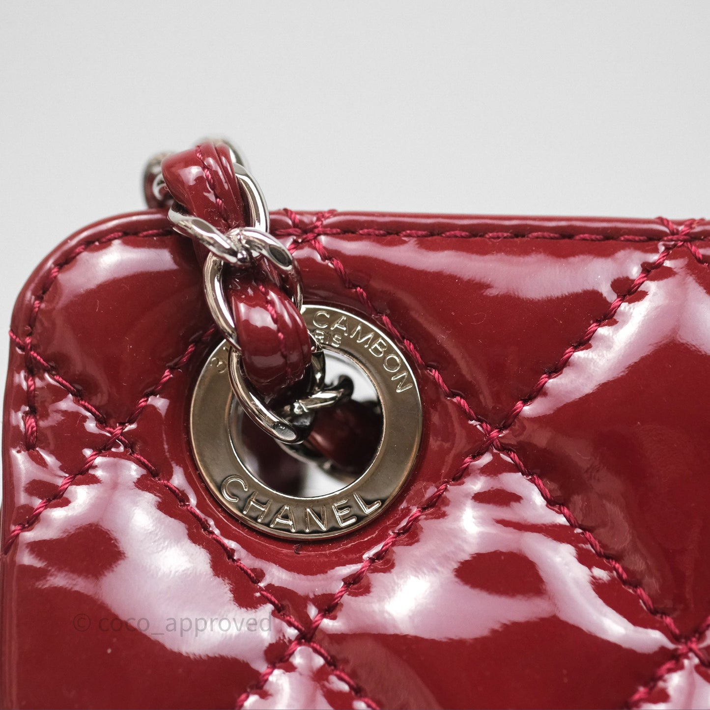 Chanel CC Shopping Tote Bag Red Patent Silver Hardware