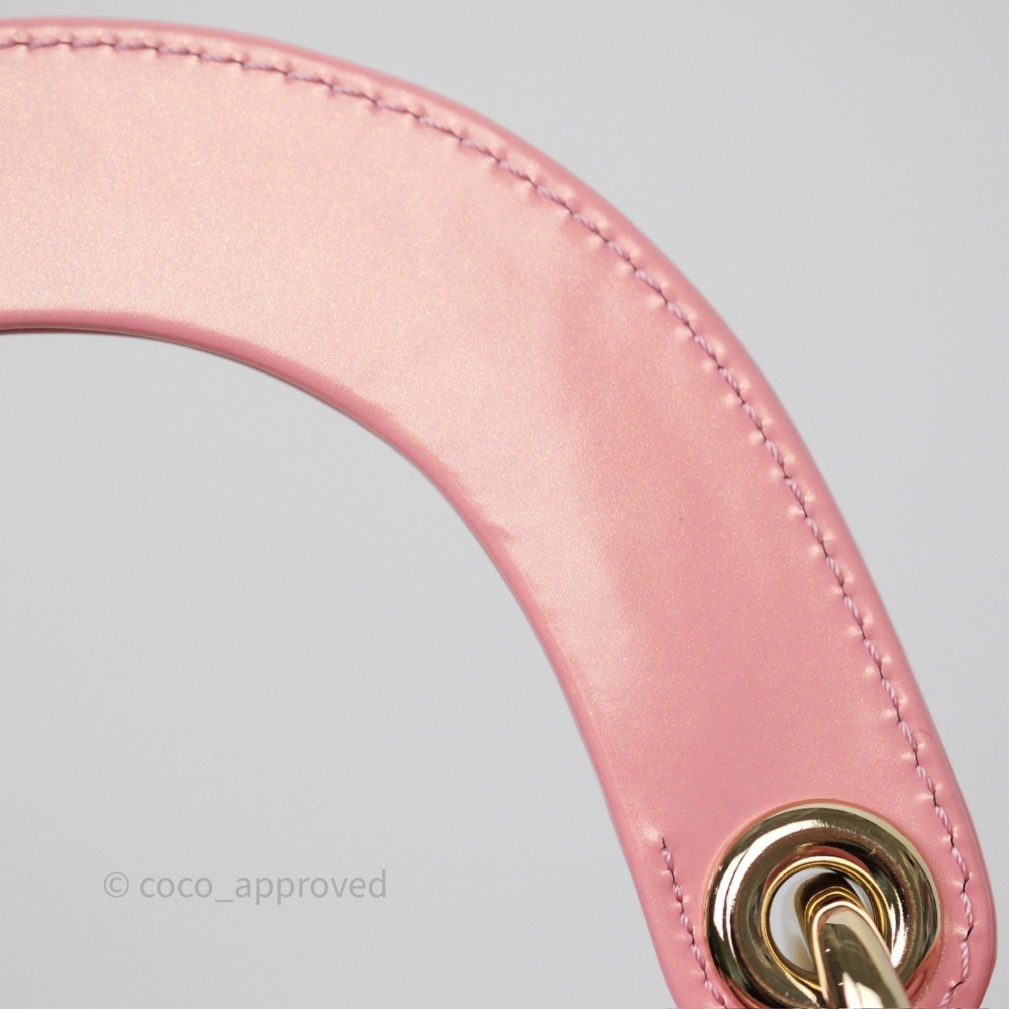 Dior Mini Lady Dior Pink Pearlescent Patent Cannage Gold Hardware