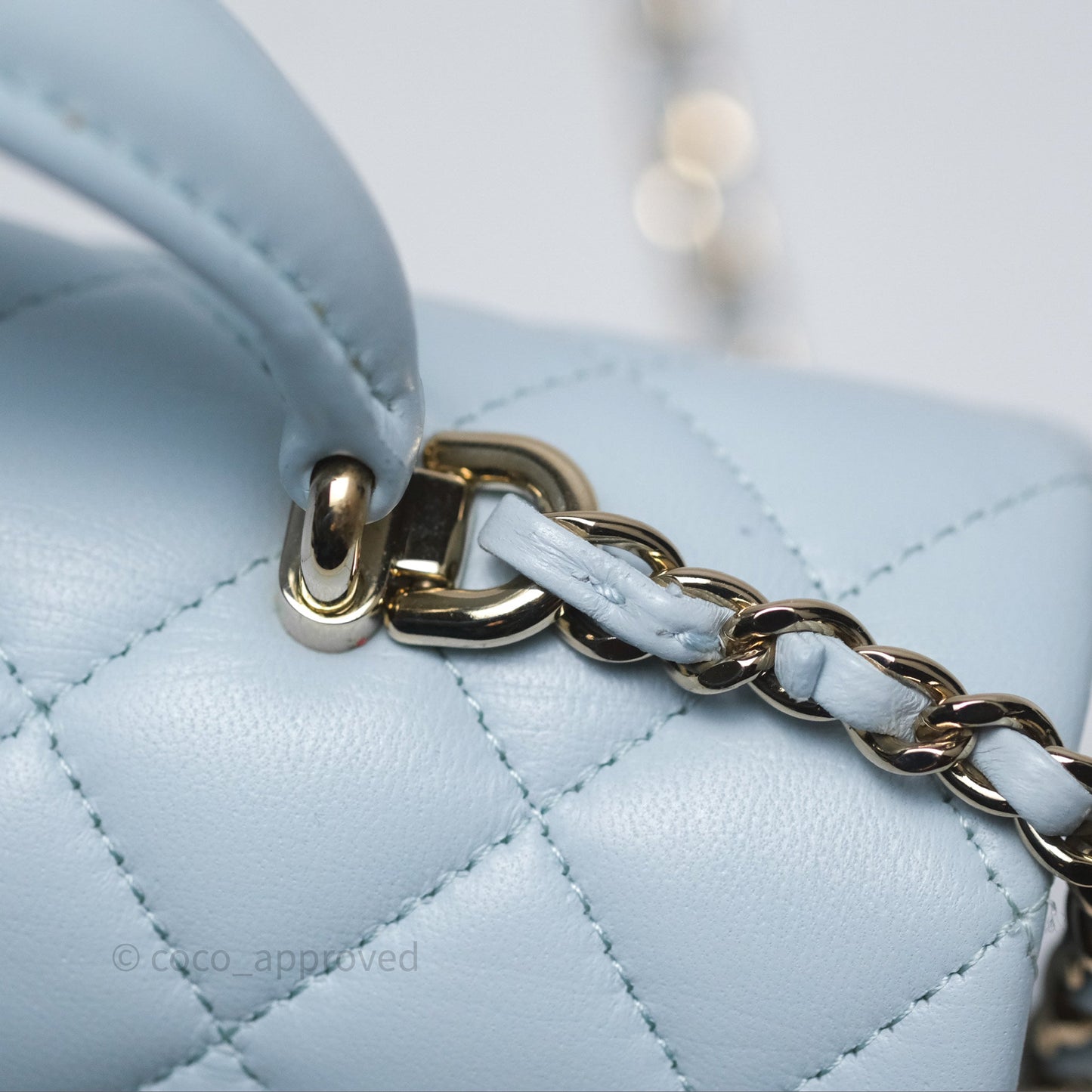 Chanel Top Handle Mini Rectangular Flap Light Blue Lambskin Gold Hardware