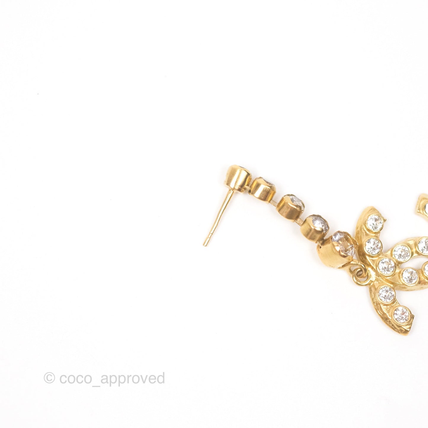 Chanel Crystal CC Drop Earrings Gold Tone 20S