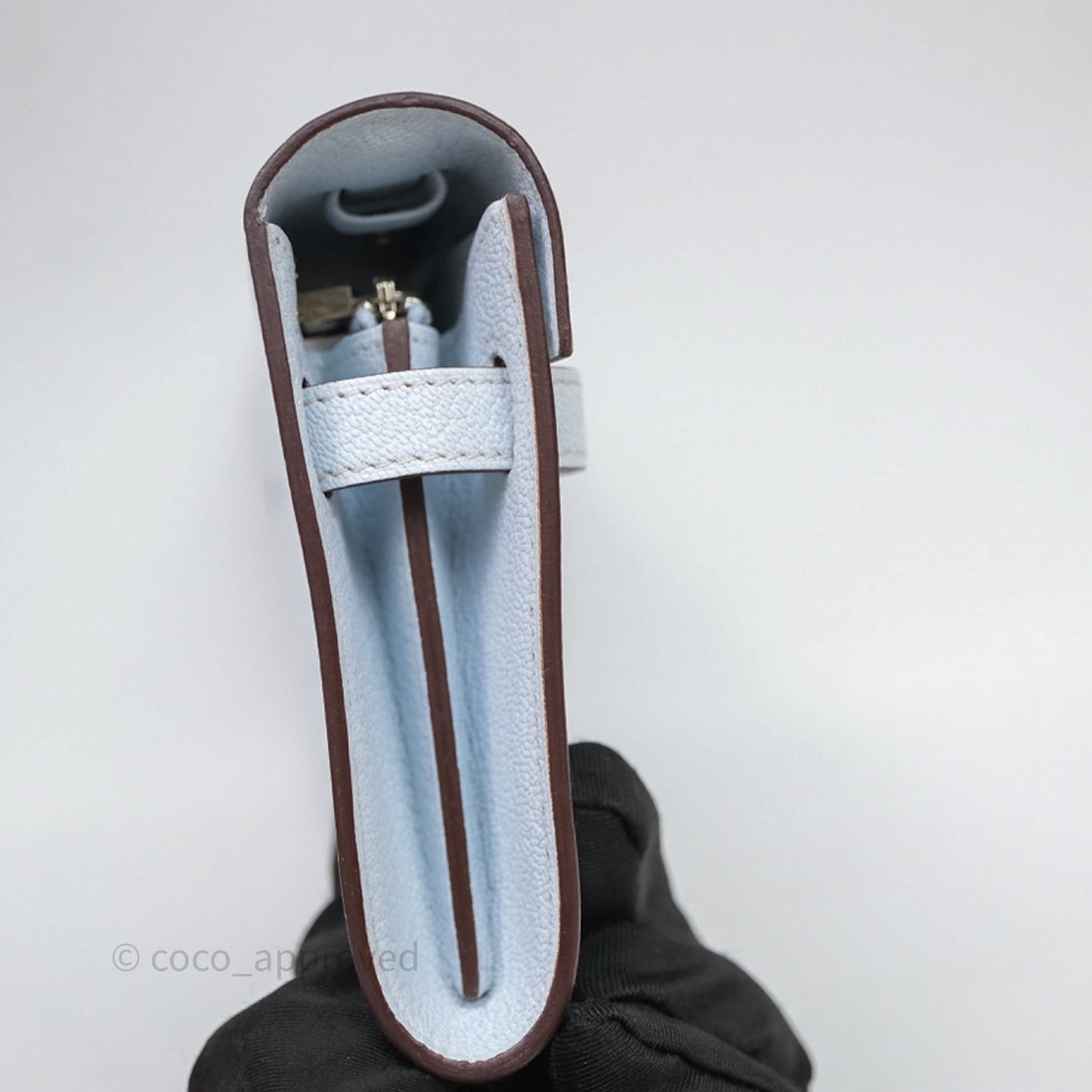 Hermès Kelly To Go Bleu Brume T0 Chèvre Mysore Palladium Hardware