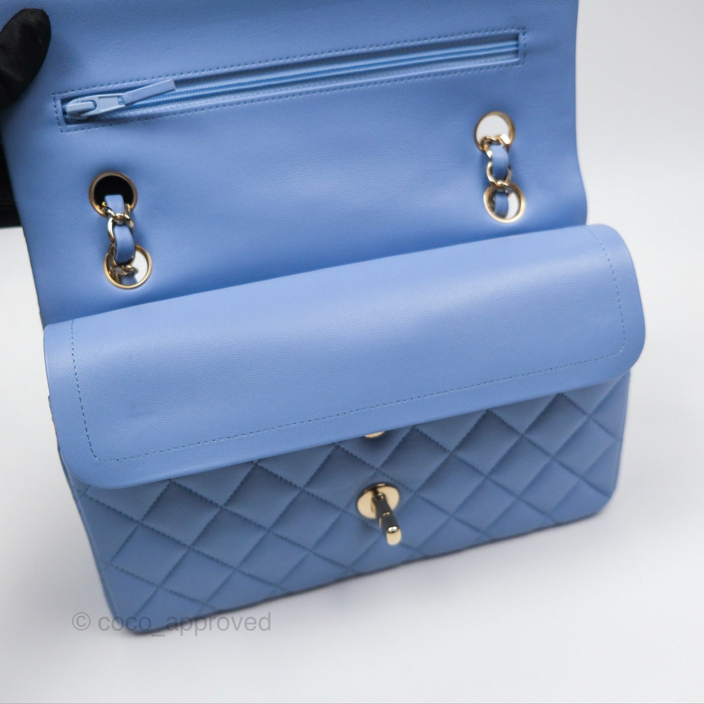 Chanel Small Classic Quilted Flap Sky Blue Lambskin Gold Hardware