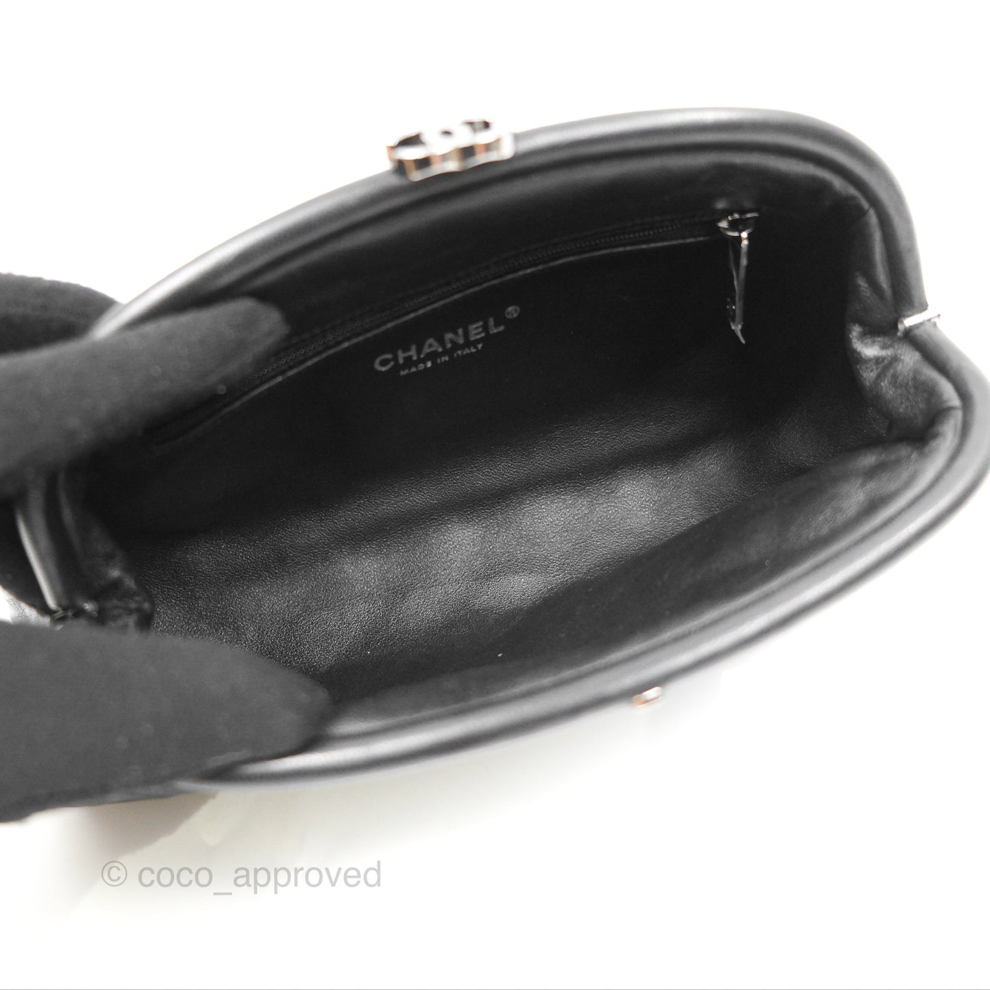 Chanel Quilted Timeless Kisslock Clutch Black Lambskin Silver Hardware