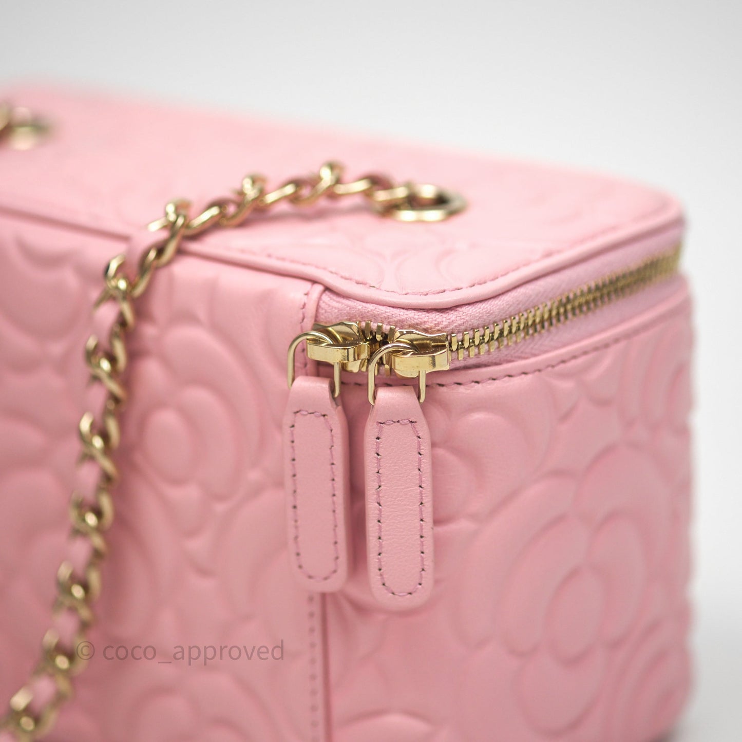 Chanel Vanity with Chain Camellia Embossed Pink Lambskin Gold Hardware