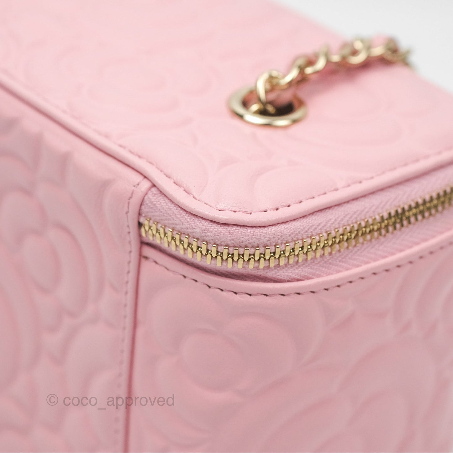 Chanel Vanity with Chain Camellia Embossed Pink Lambskin Gold Hardware