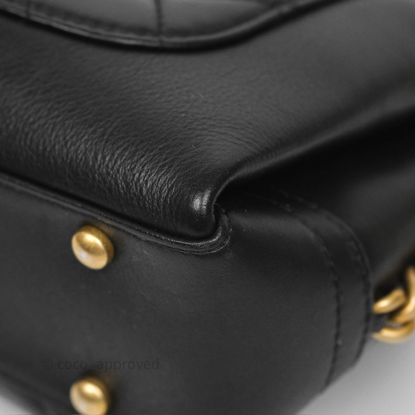 Chanel Side Chain Compartment Flap Black Calfskin Aged Gold Hardware