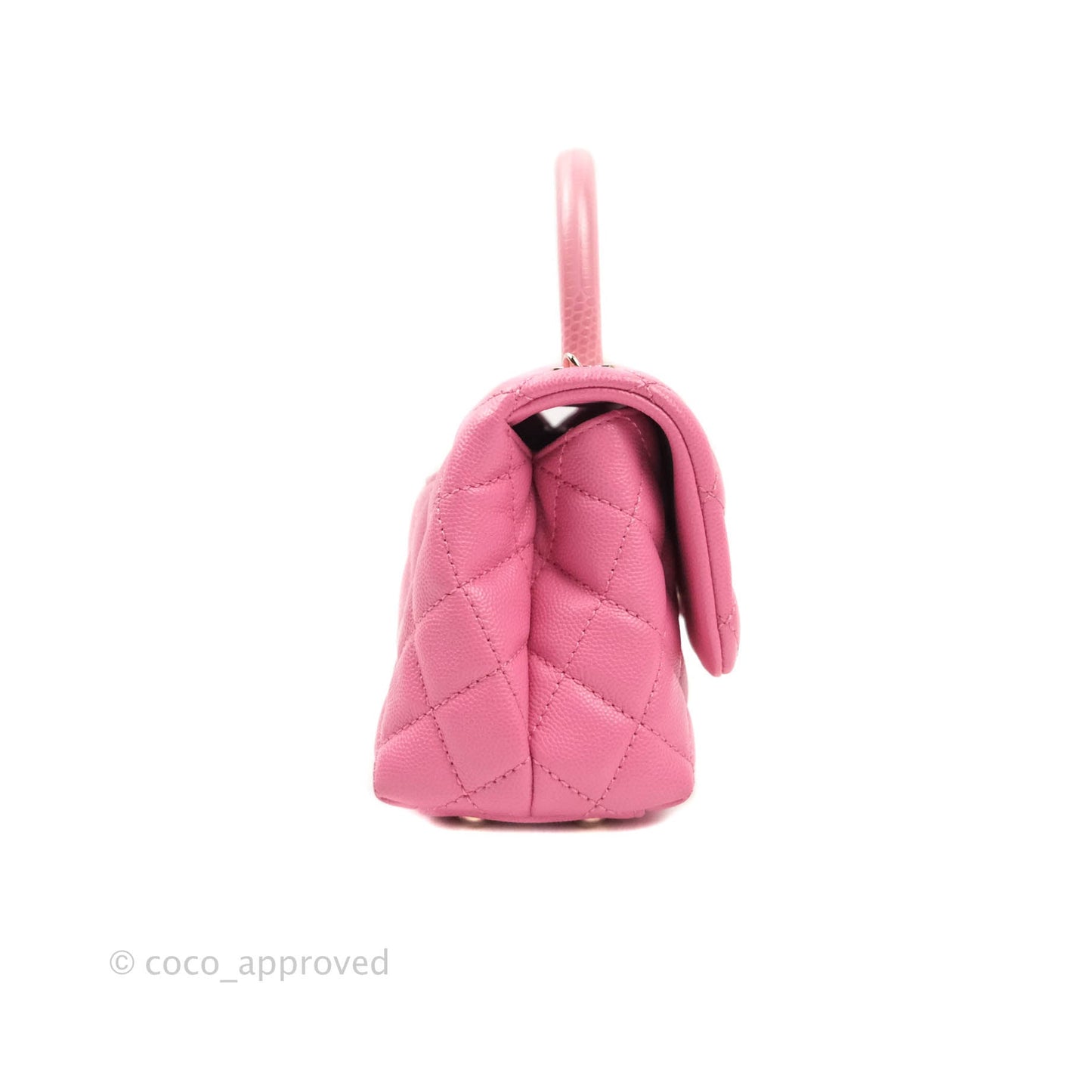Chanel Extra Mini Coco Handle Quilted Pink Caviar Lizard Embossed Handle Gold Hardware