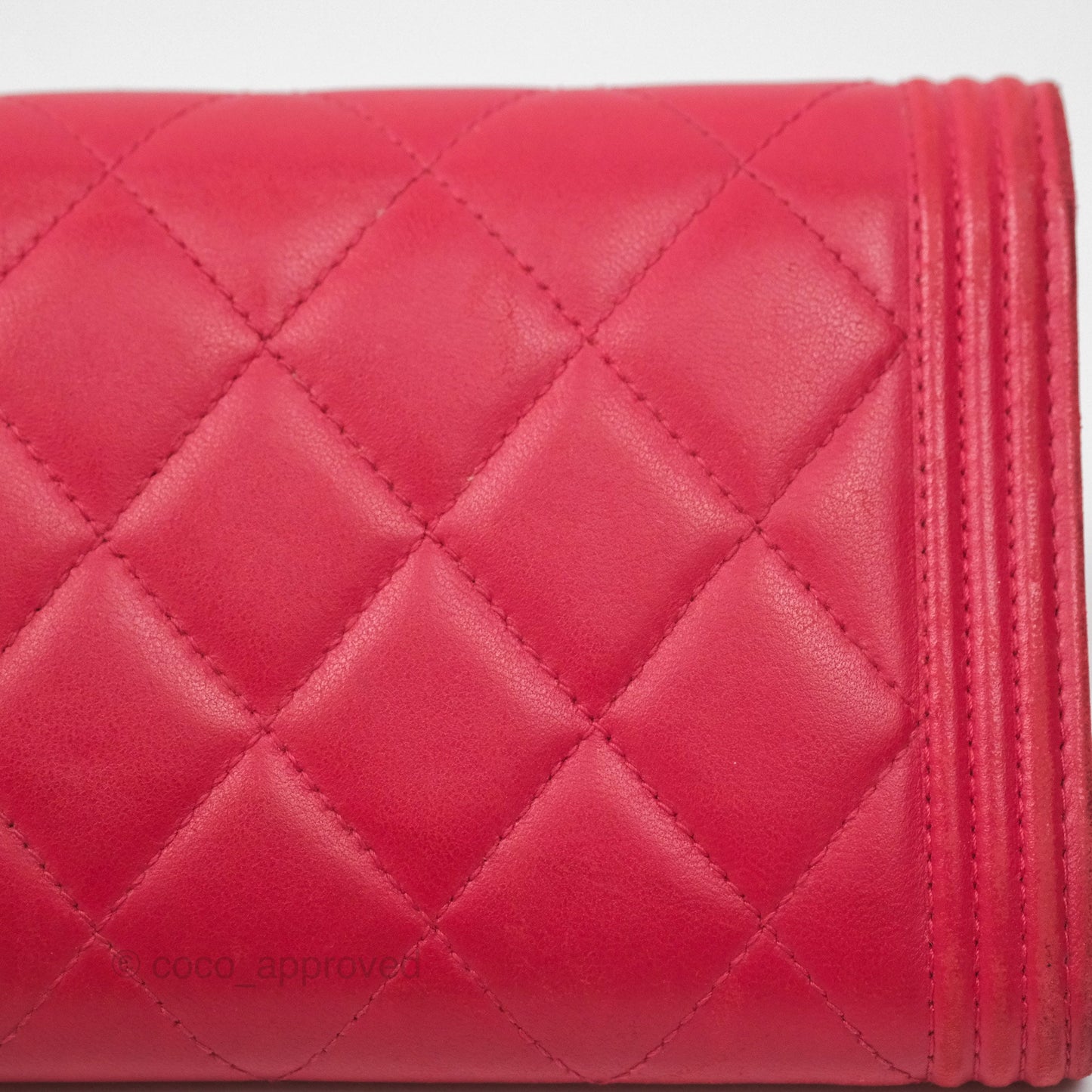 Chanel Quilted Boy Flap Long Wallet Red Lambskin Gold Hardware