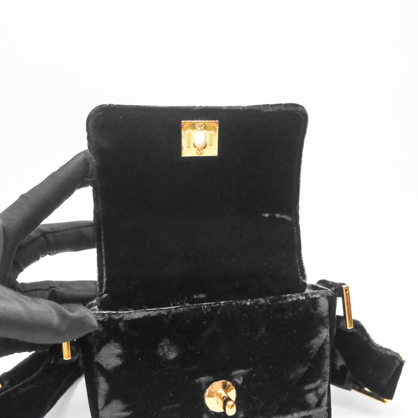 Chanel Vintage Mini Flap Bag Black Velvet Gold Hardware