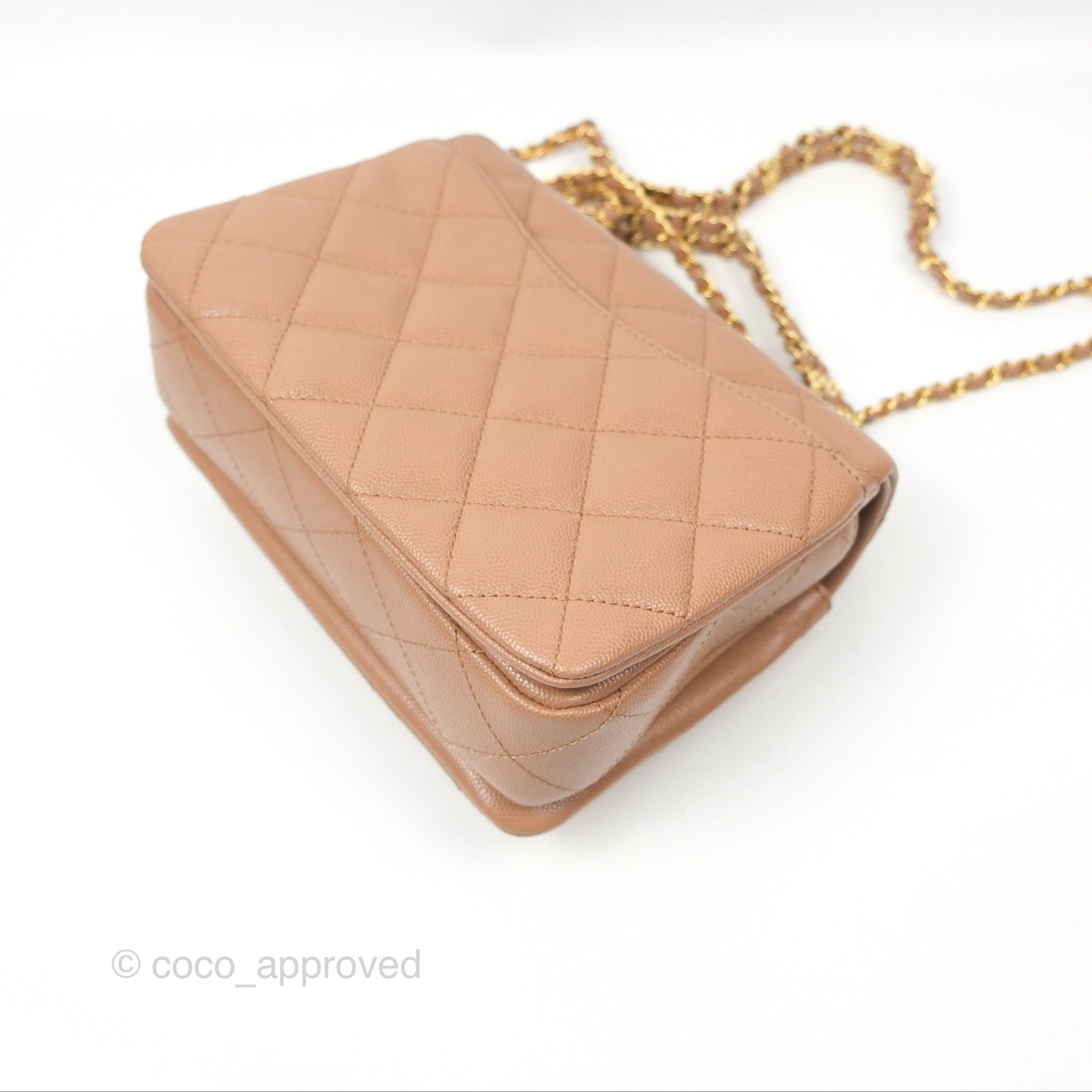 Chanel Coco First CC Chain Flap Bag Dark Beige Caviar Aged Gold Hardware
