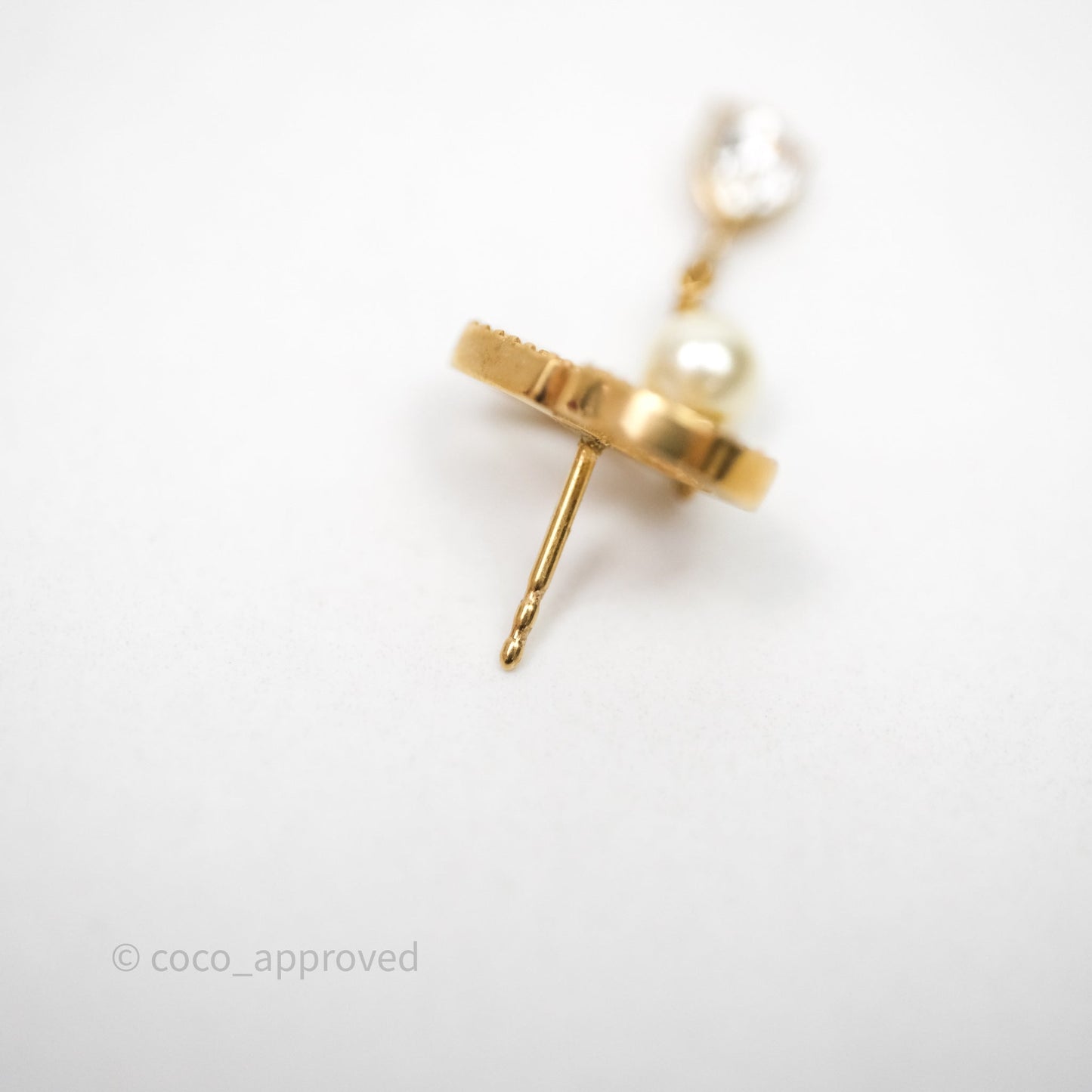 Christian Dior Pearl Crystal CD Drop Earrings Gold Tone