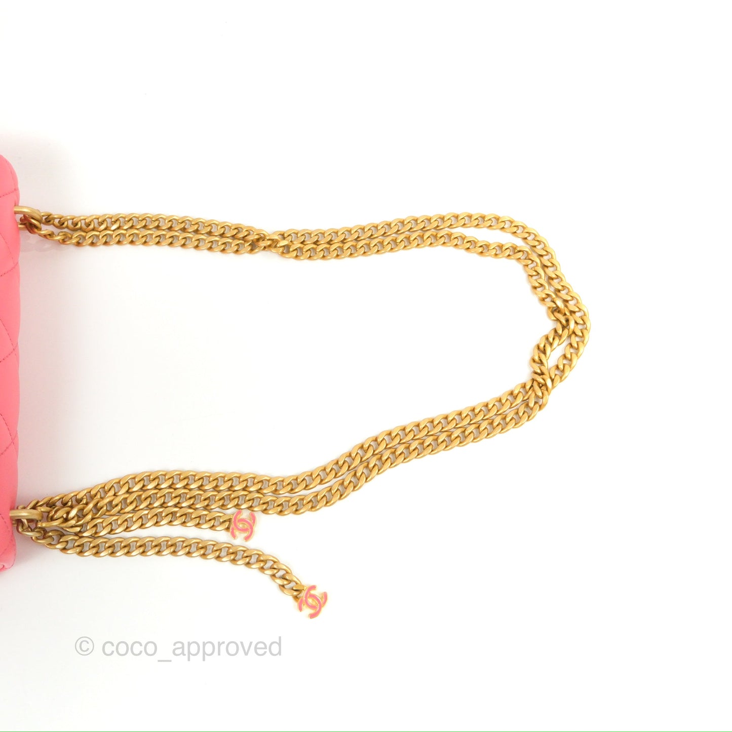 Chanel Quilted Pending CC Enamel Flap Pink Lambskin Aged Gold Hardware 22P