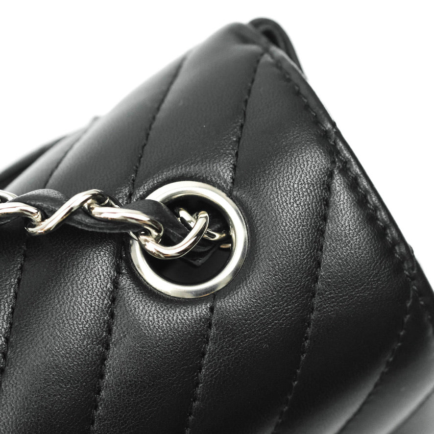 Chanel Chevron Mini Rectangular Flap Black Lambskin Silver Hardware