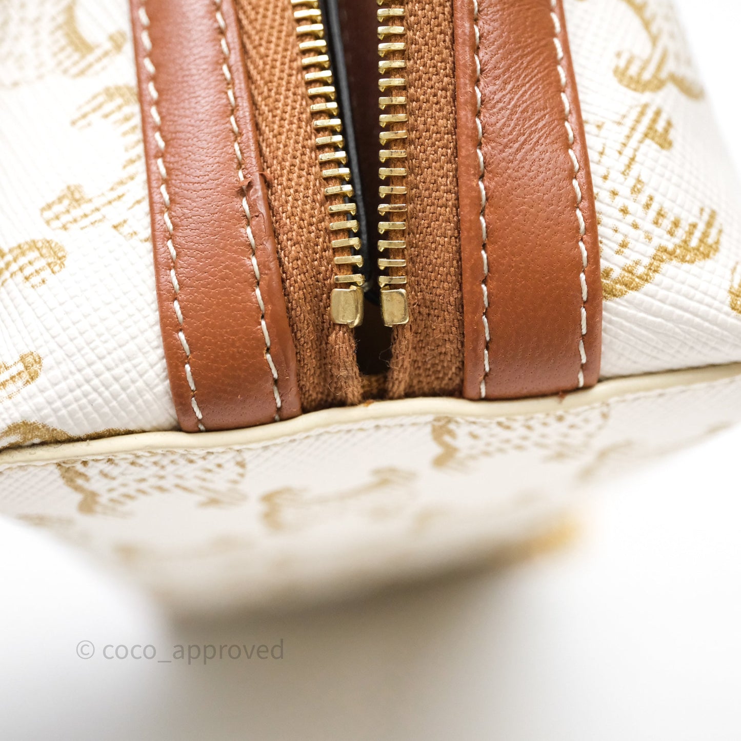 Celine Clutch With Chain Triomphe Canvas Lambskin White/Tan