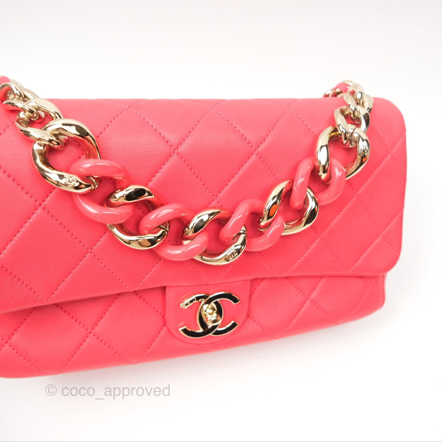 Chanel Quilted Resin Bi-Color Chain Flap Bag Dark Pink Lambskin
