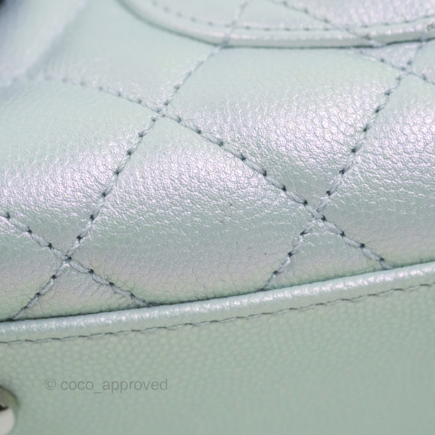 Chanel Small Coco Handle Quilted Iridescent Light Blue Caviar Rainbow Hardware