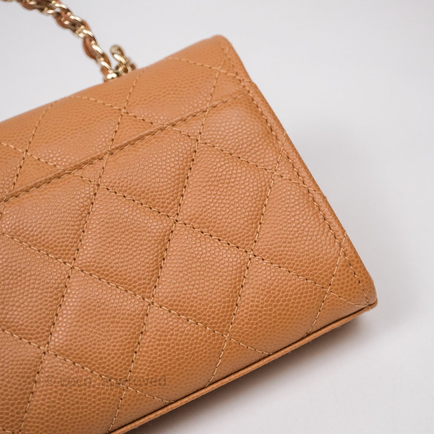 Chanel Kelly Clutch Top Handle Dark Beige Caviar Bag Light Gold hardware