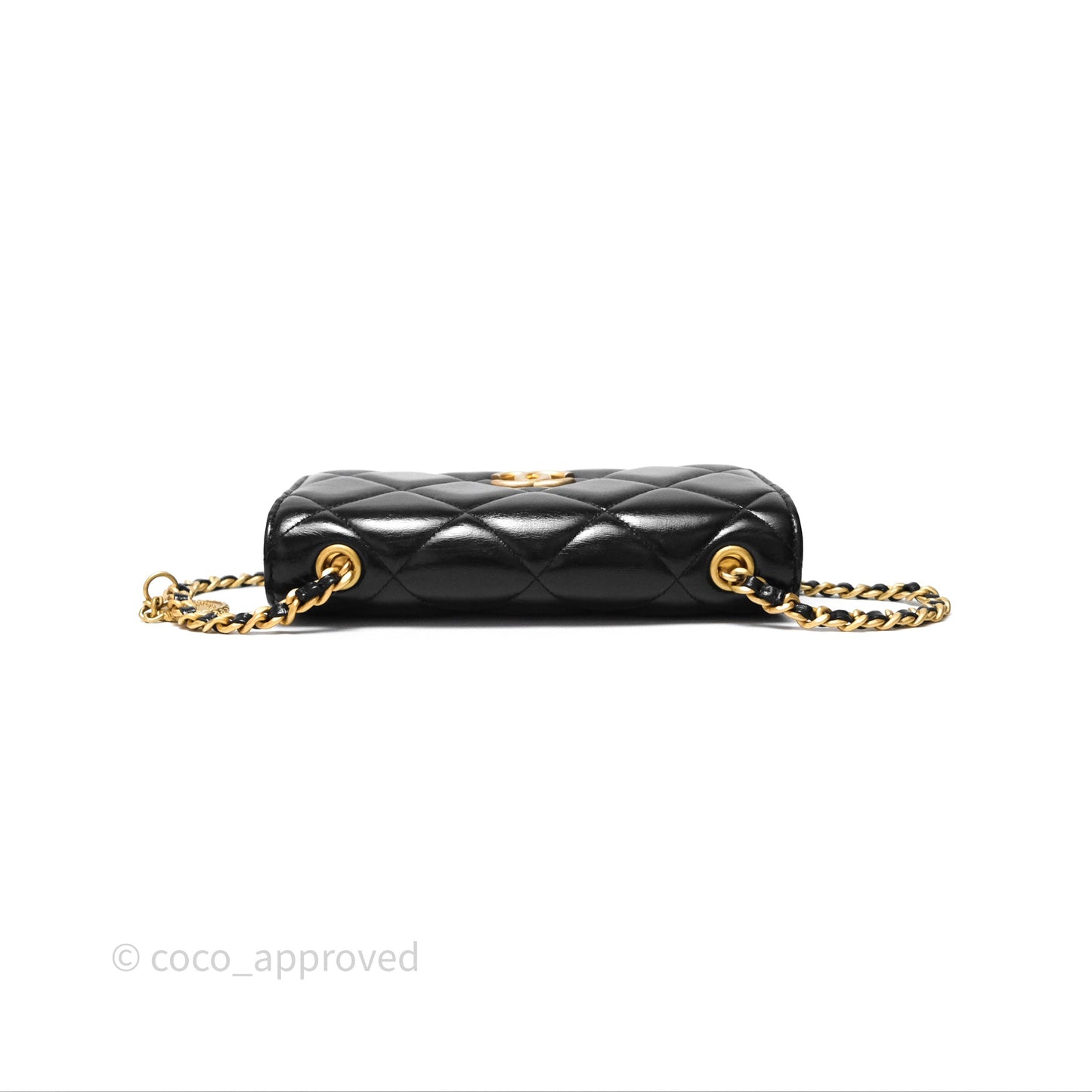 Chanel Quilted Medallion Wallet on Chain WOC Black Glossy Lambskin Gold Hardware 22K
