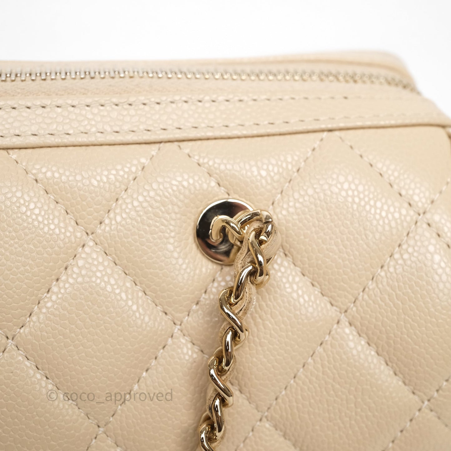 Chanel Mini Quilted Bowling Bag Beige Caviar Gold Hardware 25P