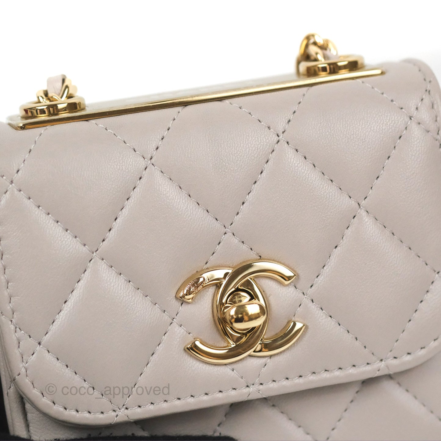 Chanel Mini Quilted Trendy CC Clutch With Chain Light Grey Lambskin Gold Hardware