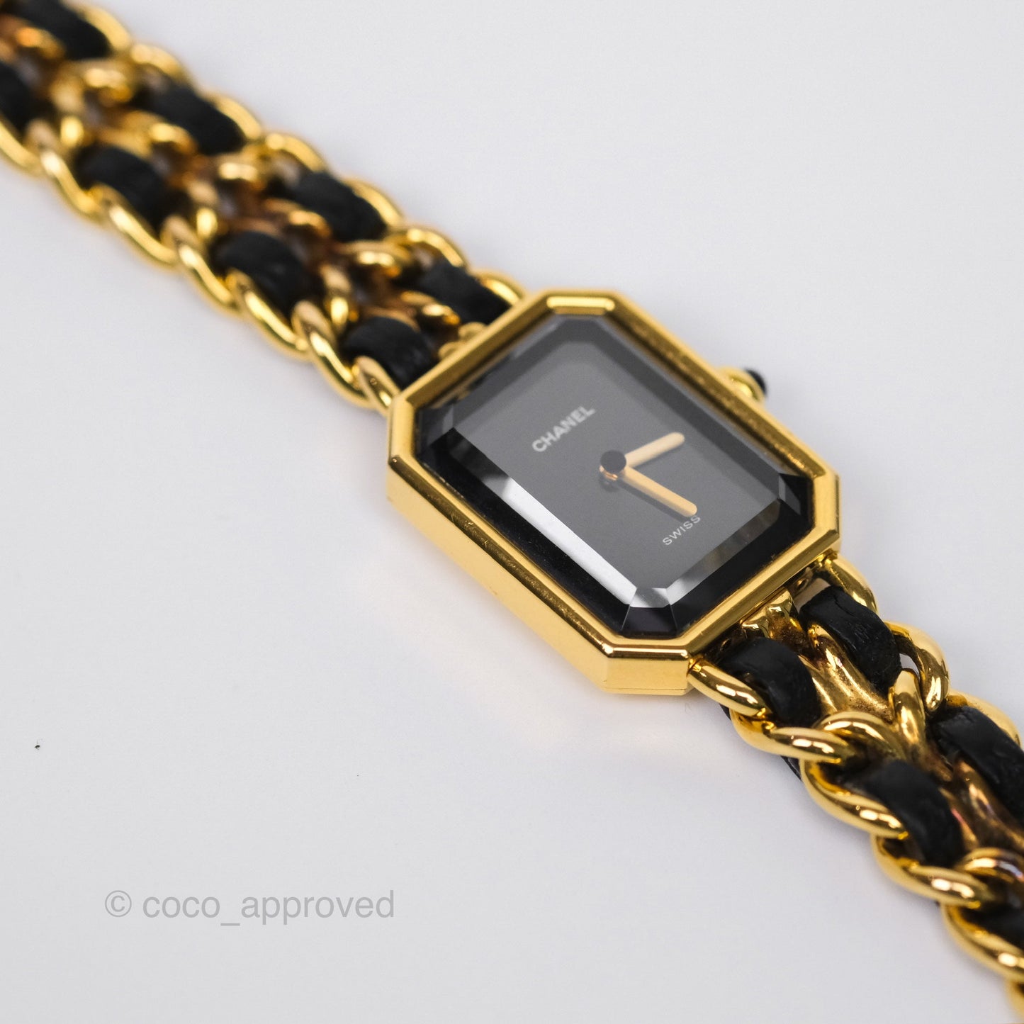 Chanel Vintage Première Watch Black Leather Gold Plated Size L