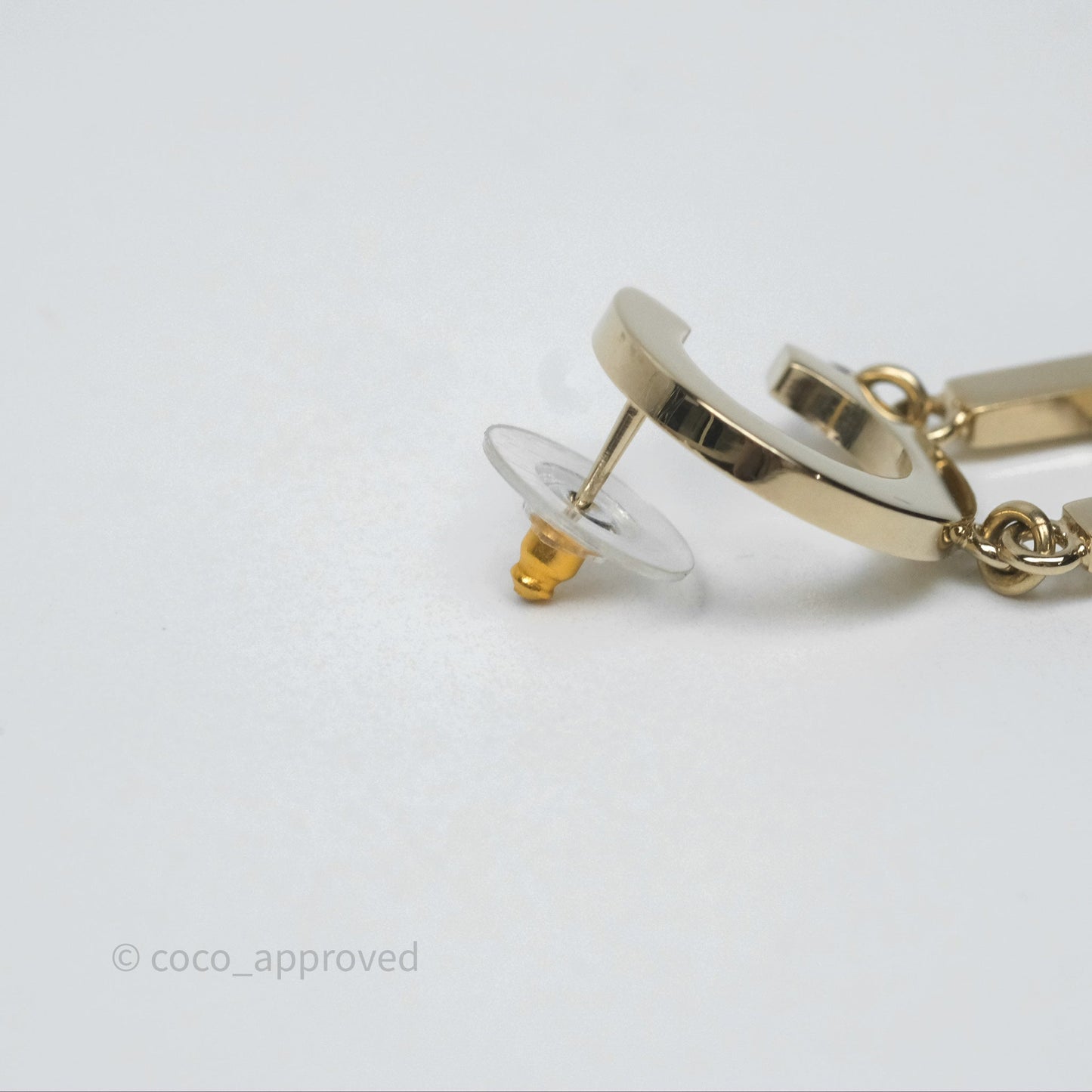 Chanel Letter Cha-Nel Logo Drop Earrings Gold Tone 20V