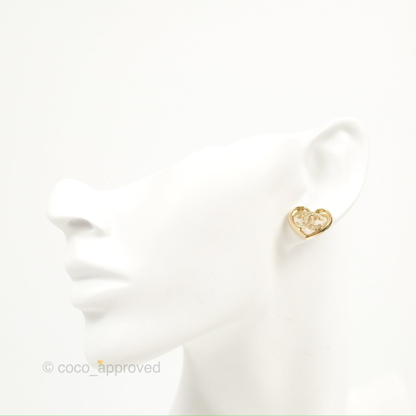 Chanel Crystal CC Heart Earrings Gold Tone 23C