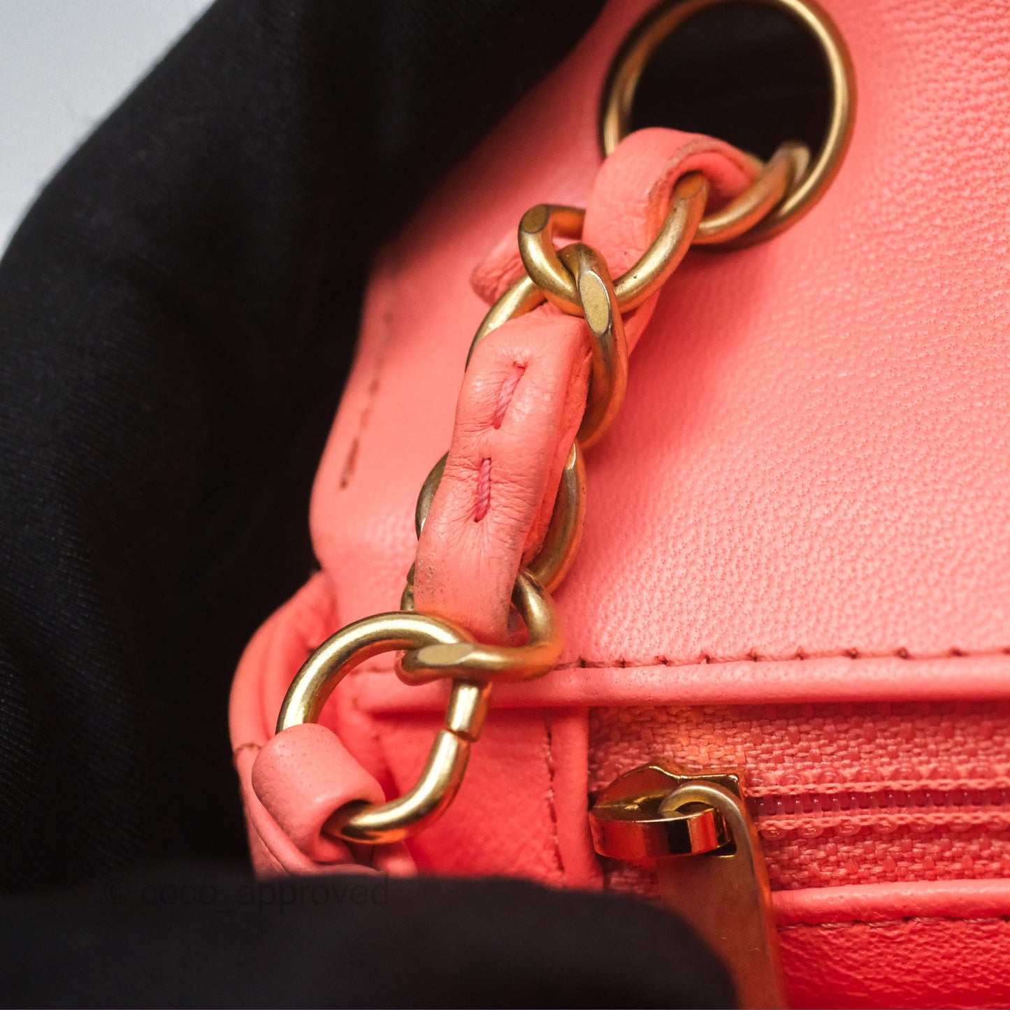 Chanel Chevron Mini Rectangular Flap Peach Pink Lambskin Aged Gold Hardware