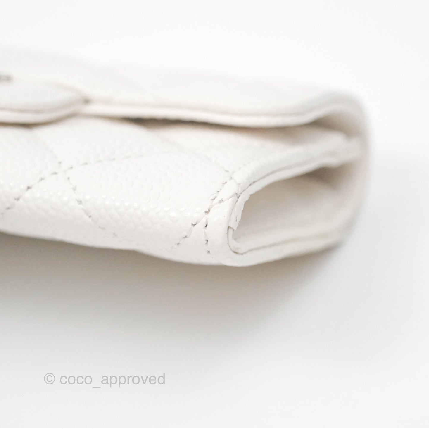 Chanel Quilted Flap Card Holder White Caviar Silver Hardware