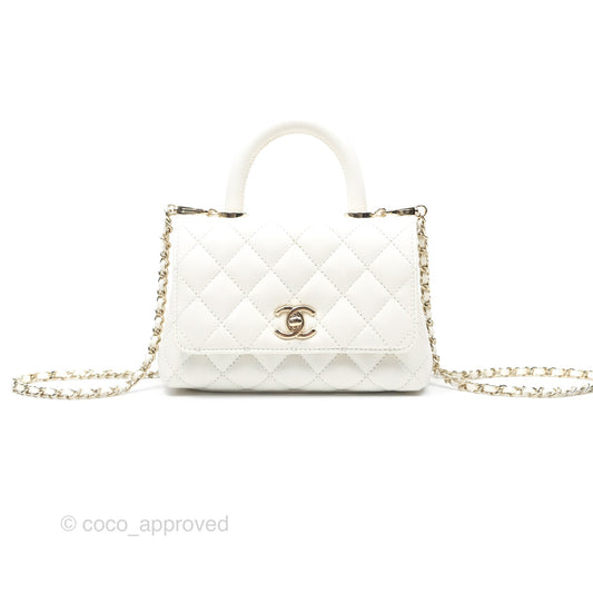 Chanel Mini Coco Handle White Caviar Gold Hardware