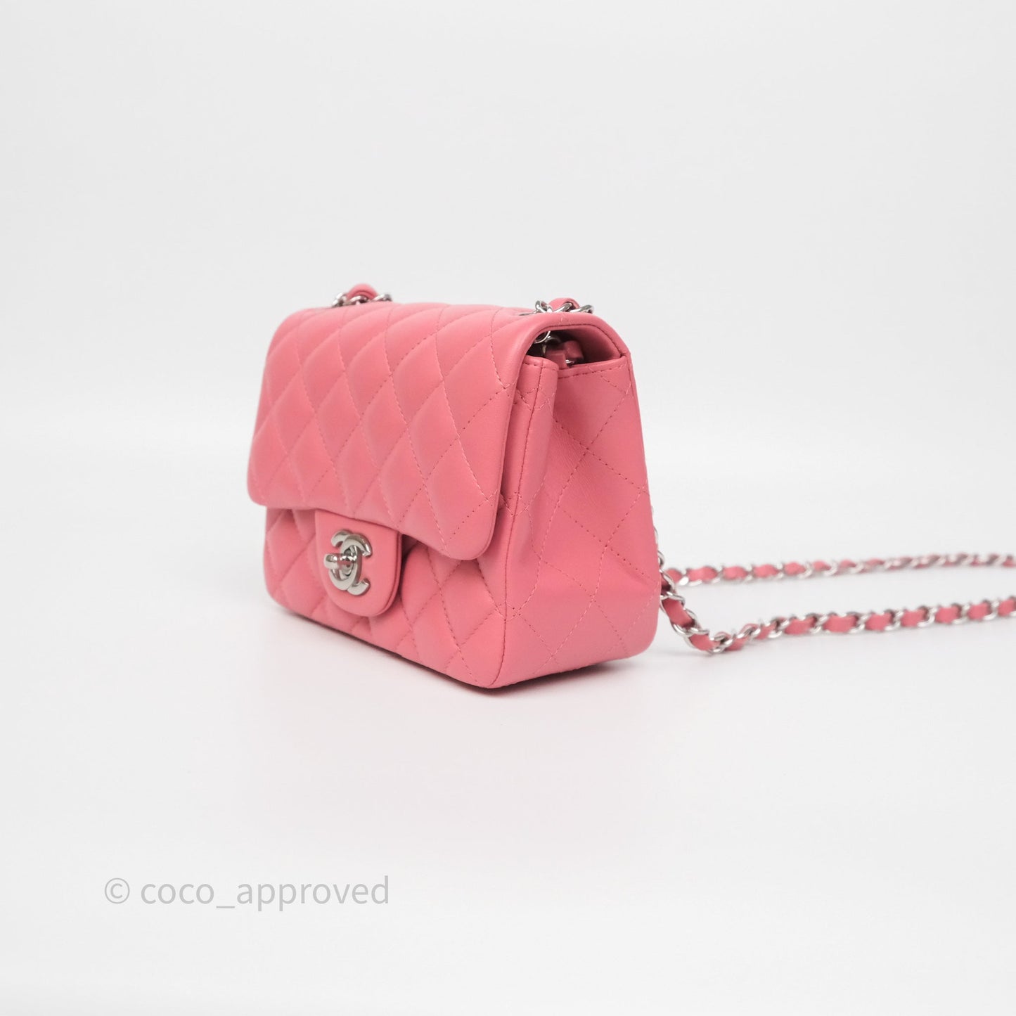 Chanel Mini Square Flap Quilted Pink Lambskin Silver Hardware