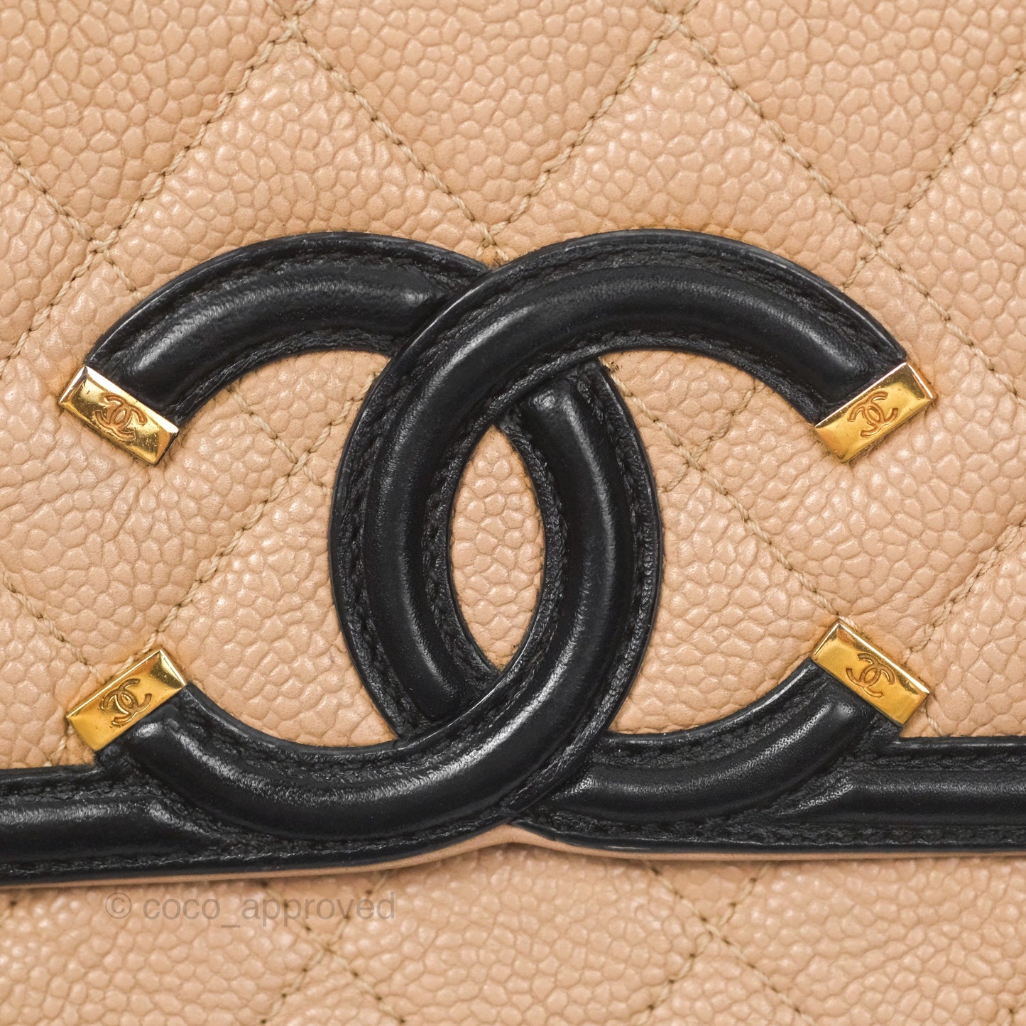Chanel Small CC Filigree Flap Quilted Beige Black Caviar