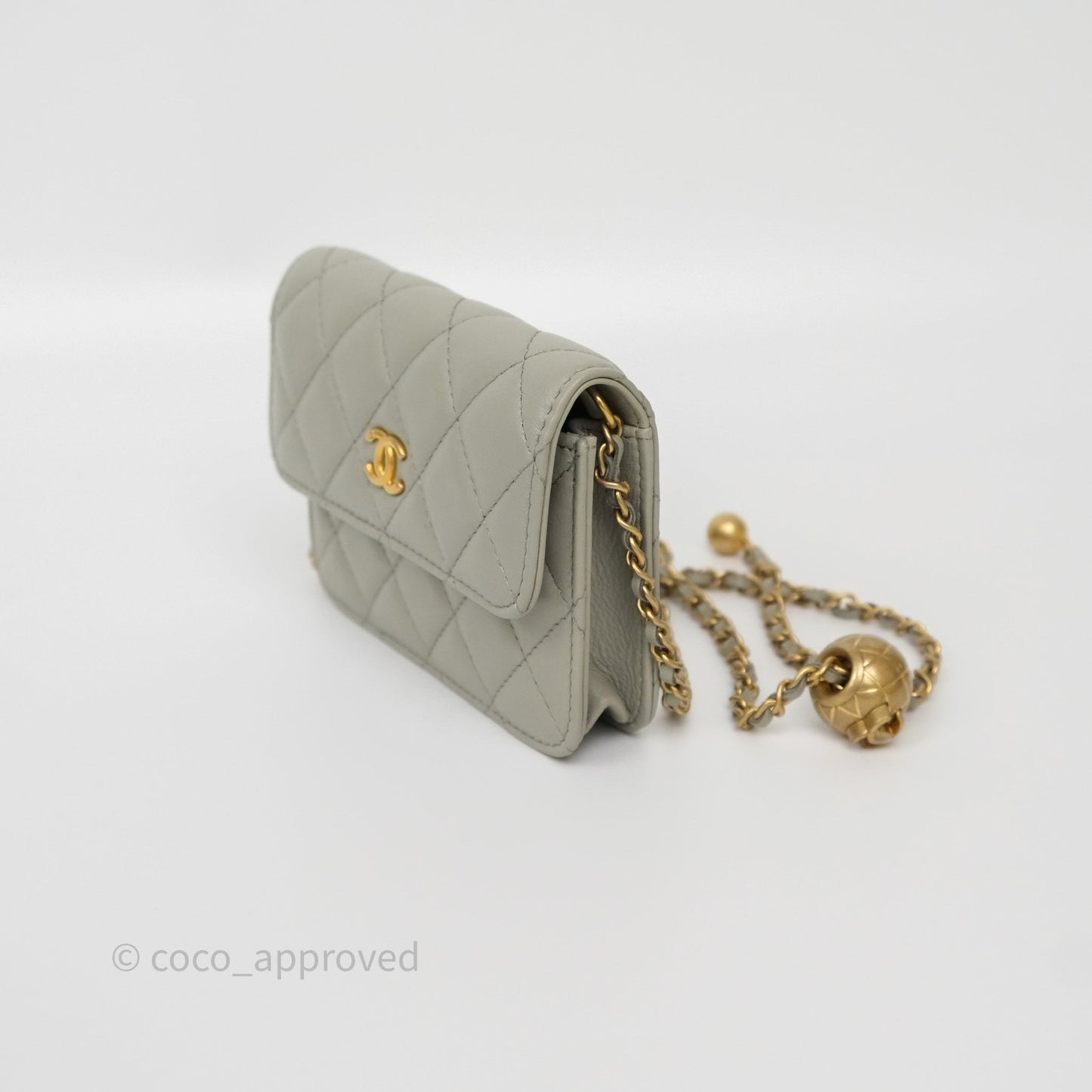 Chanel Pearl Crush Mini Clutch Belt Bag Grey Lambskin Aged Gold Hardware
