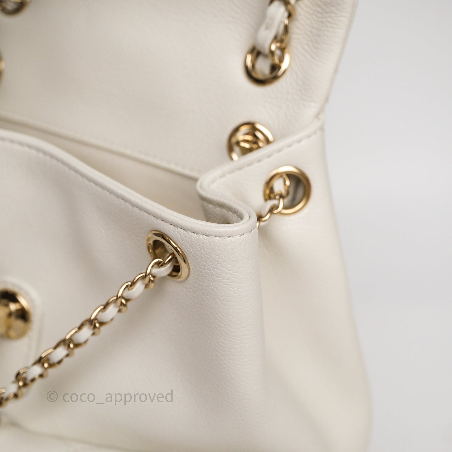 Chanel Duma Backpack Medium White Caviar Gold Hardware