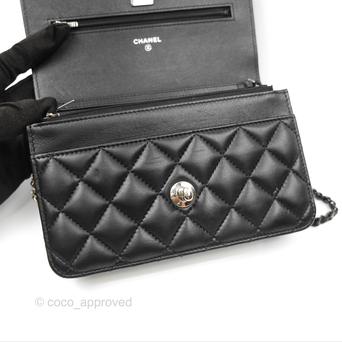 Chanel Gradient CC Wallet On Chain WOC Black Lambskin Silver Hardware 23K