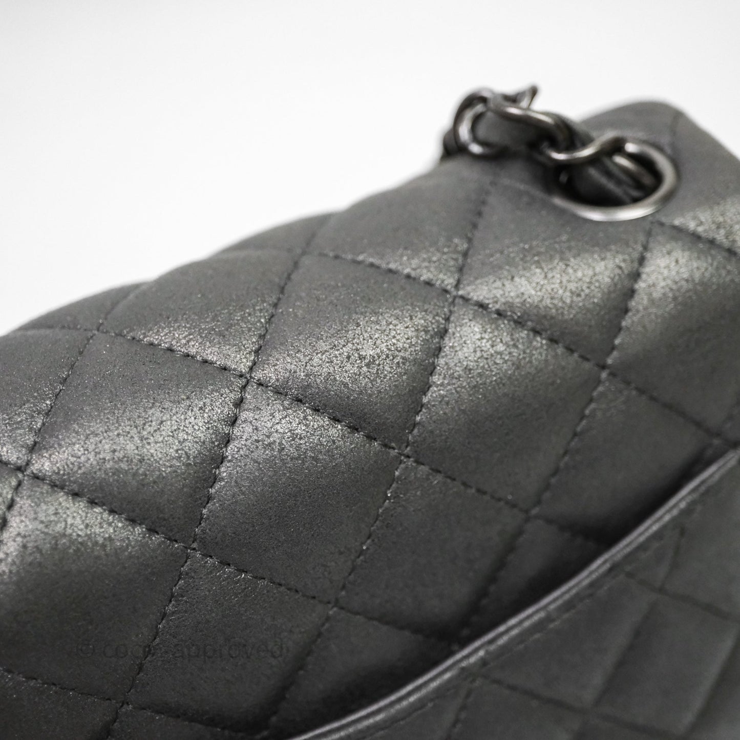 Chanel Mini Square Iridescent Grey Suede Gun Metal Hardware
