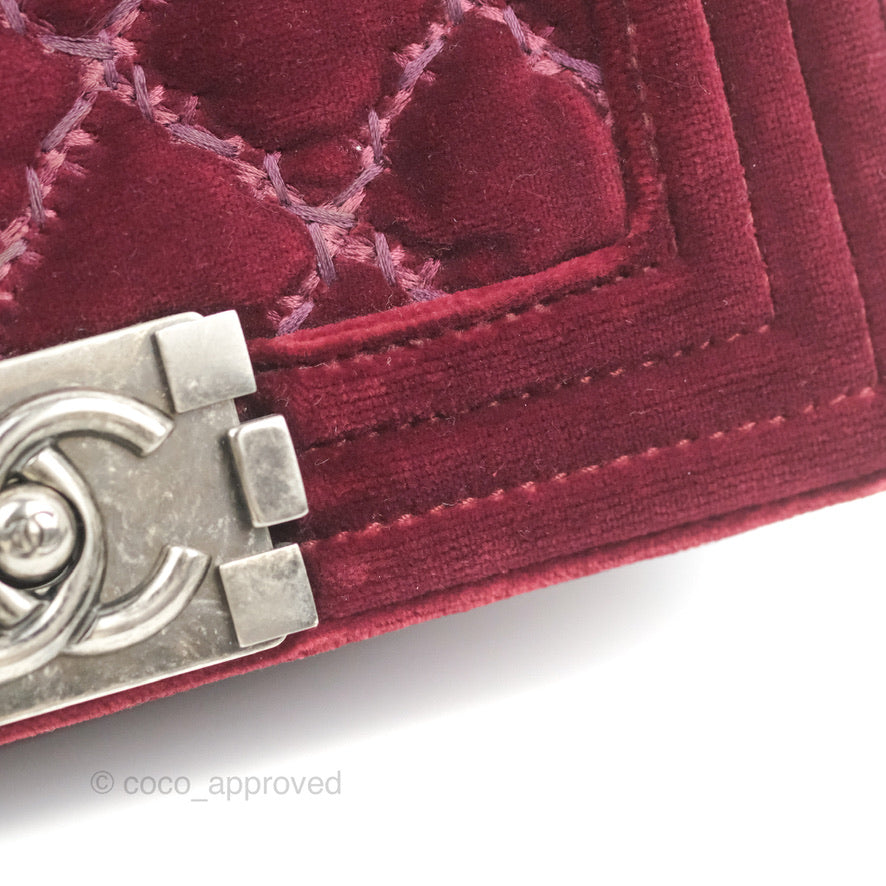 Chanel Small Boy Burgundy Velvet Ruthenium Hardware